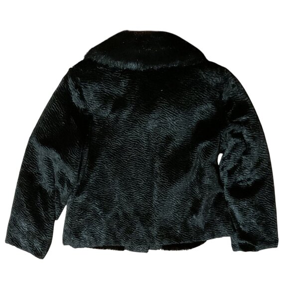 Dennis Basso Black Faux Fur Jacket M Cropped Collared Button Front Pockets - Picture 2 of 5